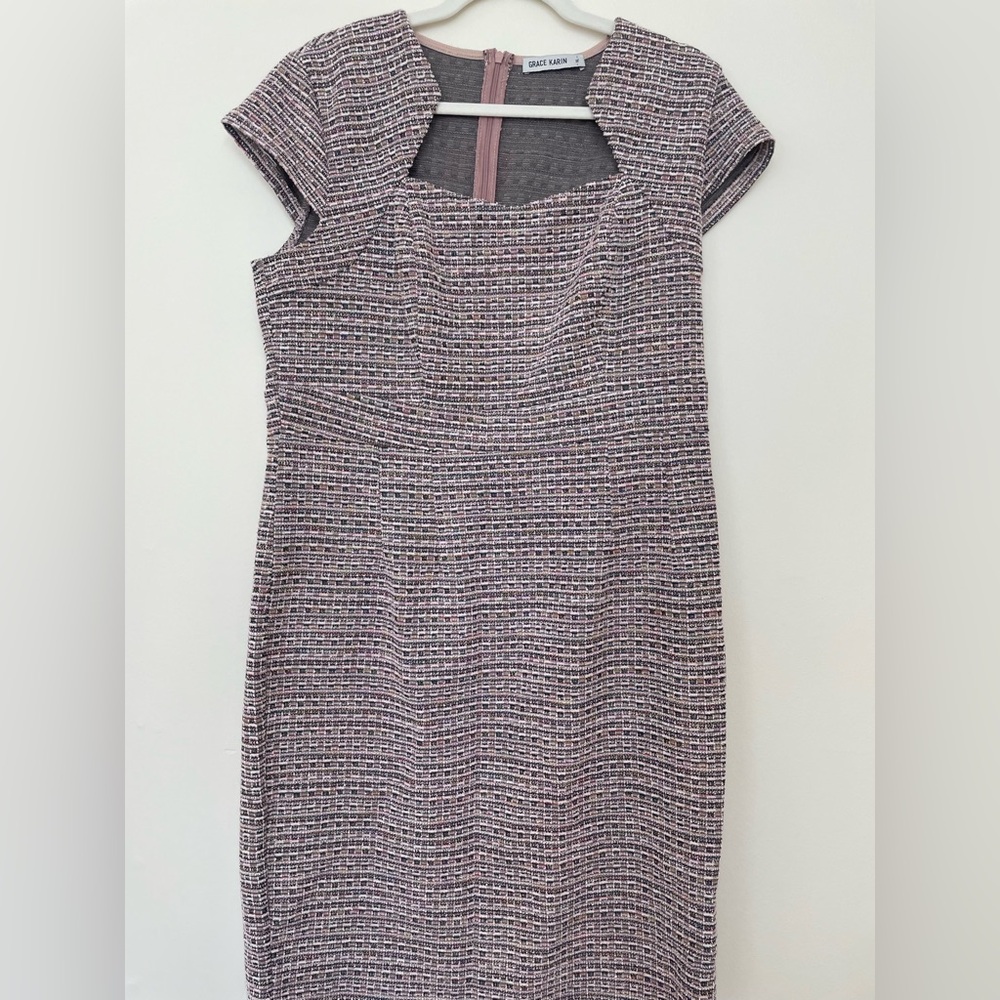 Elegant Brown Tweed Dress